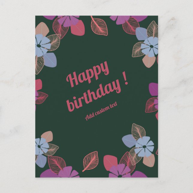 Happy birthday template custom floral postcard (Front)