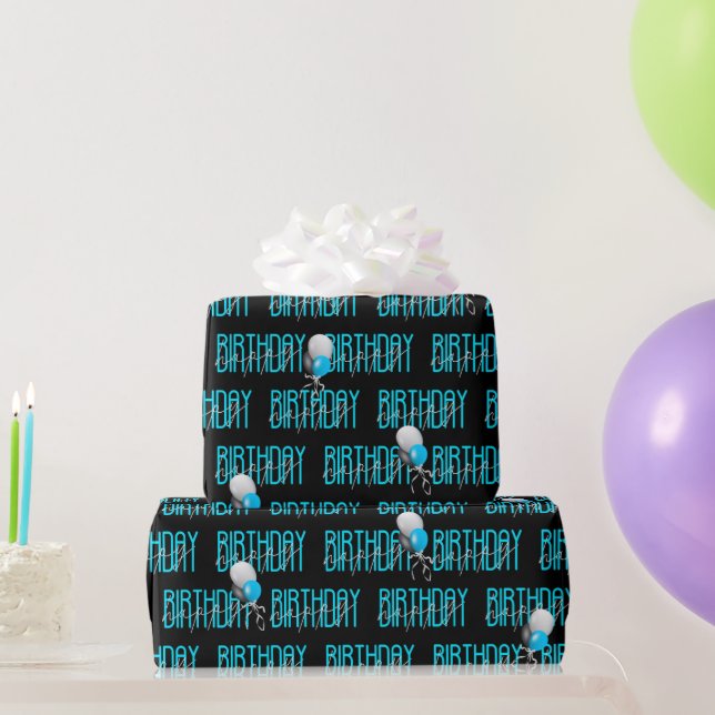 Happy Birthday Text and Ballloons Wrapping Paper (Party Gifts)