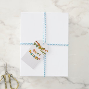 Happy Birthday text flags cute colorful simple  Gift Tags
