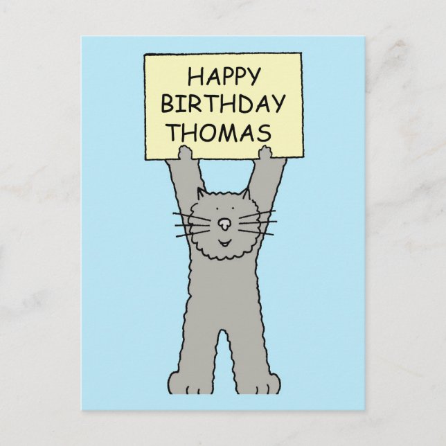 Happy Birthday Thomas Cartoon Cat Postcard (Front)