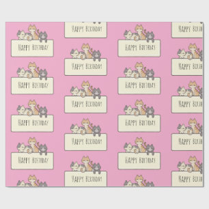 Happy Birthday Three Cute Cats Wrapping Paper
