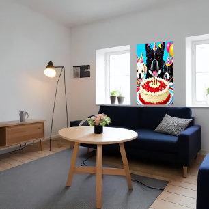 Happy Birthday, three dog and  cake   AI Art Poster
