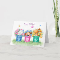 Happy Birthday, Three Dogs in Three Flower Pots
