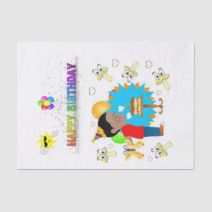 Happy Birthday Tissue Paper African Boy Mushrooms