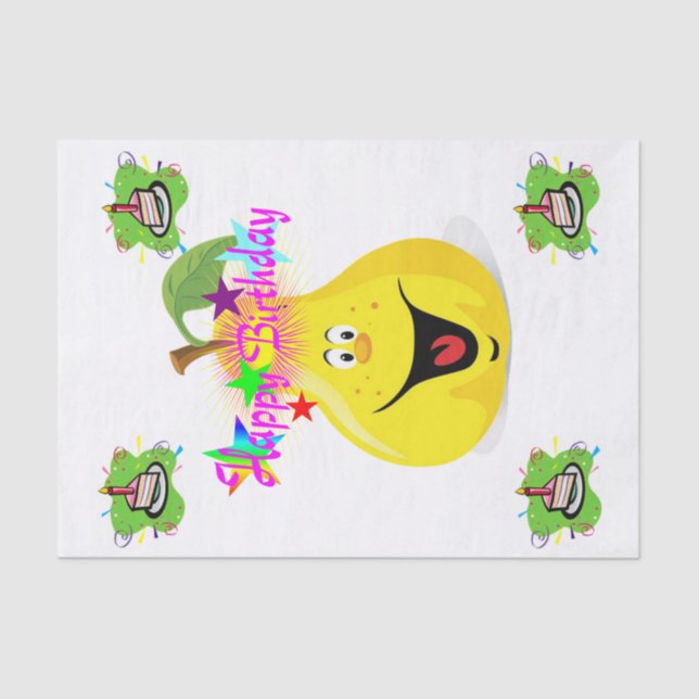 Happy Birthday Tissue Paper Pear Cupcake (Front)