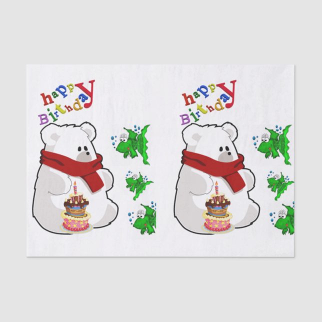 Happy Birthday Tissue Paper Polar Bear (Front)