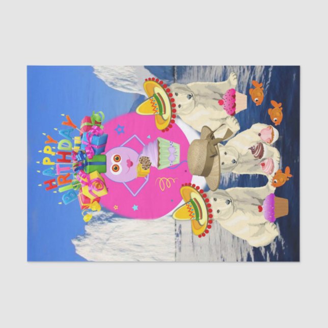 Happy Birthday Tissue Paper Polar Bear (Front)