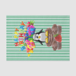 Happy Birthday Tissue Paper Stripe Penguin