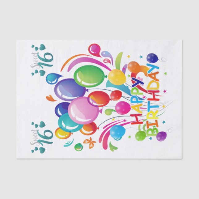 Happy Birthday Tissue Paper Sweet Sixteen (Front)