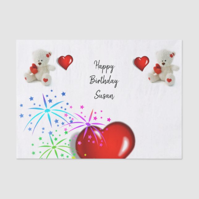 Happy Birthday Tissue Paper White Teddy Bear (Front)