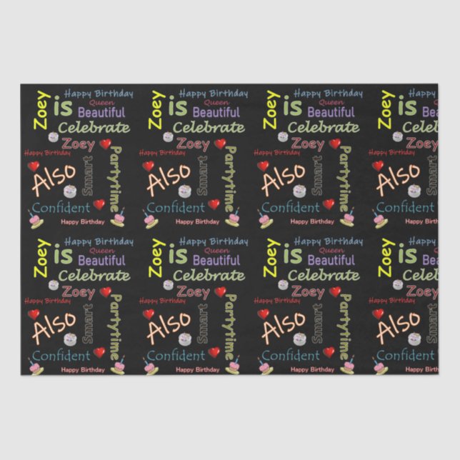 Happy Birthday Tissue Paper Zoey (Front)