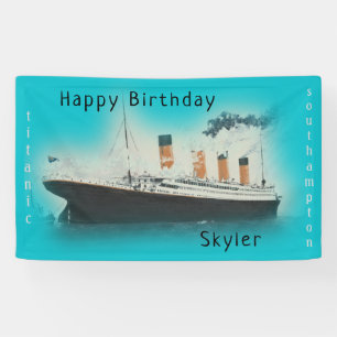Happy Birthday Titanic Ship Name Teal Aqua Banner