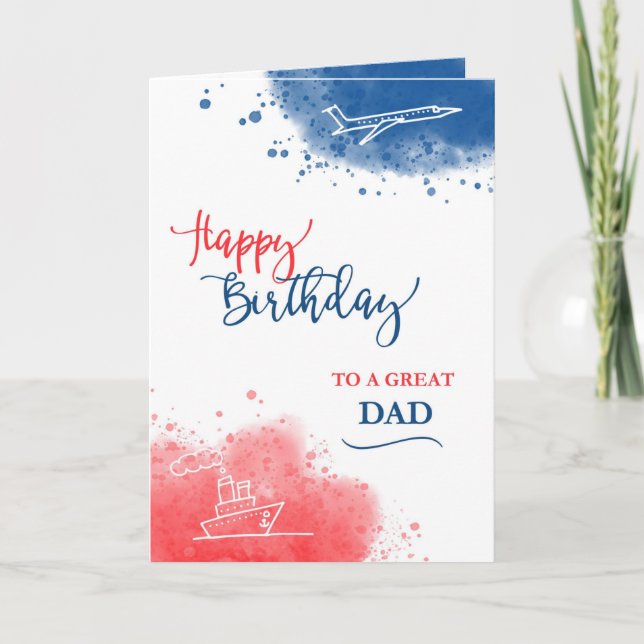 Happy Birthday to a Great Dad Red Watercolor Card (Front)