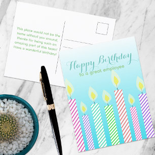 Happy Birthday To A Great Employee Striped Candles Postcard