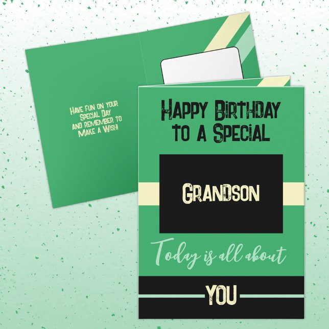 Happy Birthday to a special grandson green black Card (Creator Uploaded)