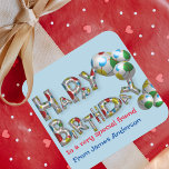 Happy Birthday To A Very Special Friend Typography Square Sticker<br><div class="desc">Make your special friend's birthday even more memorable with this fun and personalised sticker! The sticker design features "Happy Birthday" written in 3D inflated patterned lettering that pops out, making it impossible to miss. You can also fully customise the text to add a personal touch and make it extra special....</div>