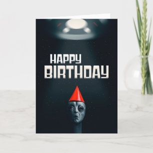 Happy Birthday To Anyone Alien in Party Hat Holiday Card