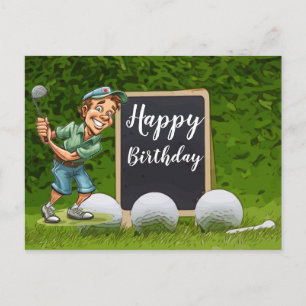 Happy Birthday to golfer with golf ball on green Postcard