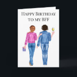 Happy Birthday to my BFF Watercolor Friends Holiday Card<br><div class="desc">See more skin and hair options in my shop. Contact me if you would like other hair and skin colours. This design may be personalised in the area provided by changing the photo and/or text. Or it can be customised by clicking Personalise this Template and then choosing the click to...</div>
