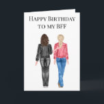 Happy Birthday to my BFF Watercolor Friends Holiday Card<br><div class="desc">See more skin and hair options in my shop. Contact me if you would like other hair and skin colours. This design may be personalised in the area provided by changing the photo and/or text. Or it can be customised by clicking Personalise this Template and then choosing the click to...</div>