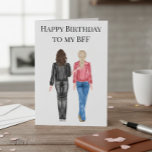 Happy Birthday to my BFF Watercolor Friends Holiday Card<br><div class="desc">See more skin and hair options in my shop. Contact me if you would like other hair and skin colours. This design may be personalised in the area provided by changing the photo and/or text. Or it can be customised by clicking Personalise this Template and then choosing the click to...</div>