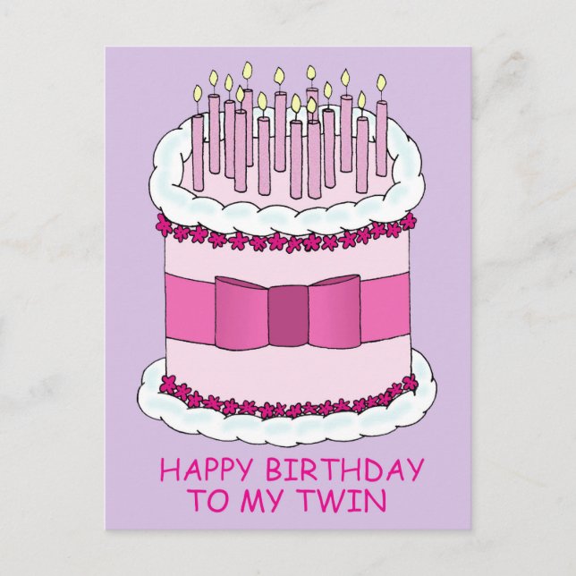 Happy Birthday to My Twin Cake and Candles Postcard (Front)