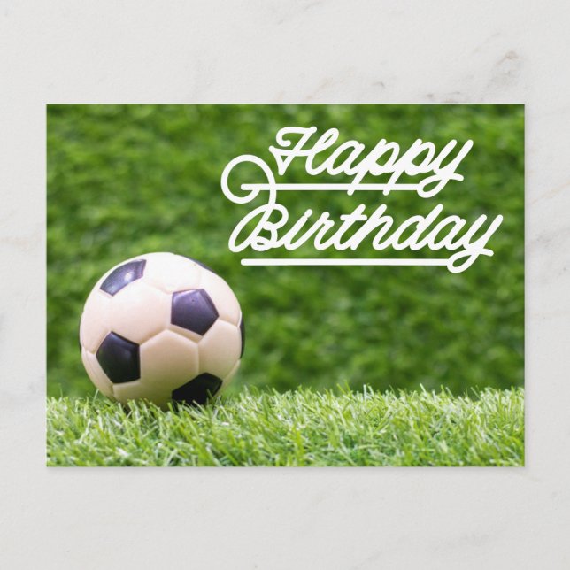 Happy Birthday to Soccer with ball on green  Card (Front)