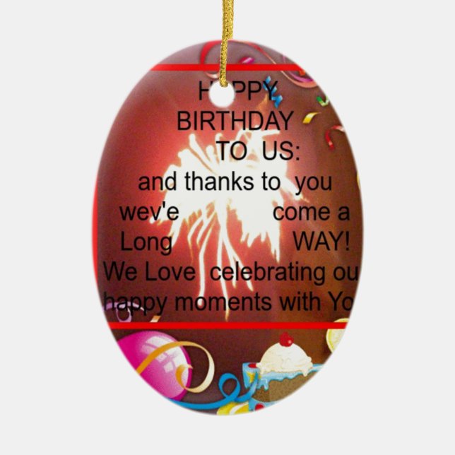 Happy Birthday to Us Art Print Ceramic Tree Decoration (Front)