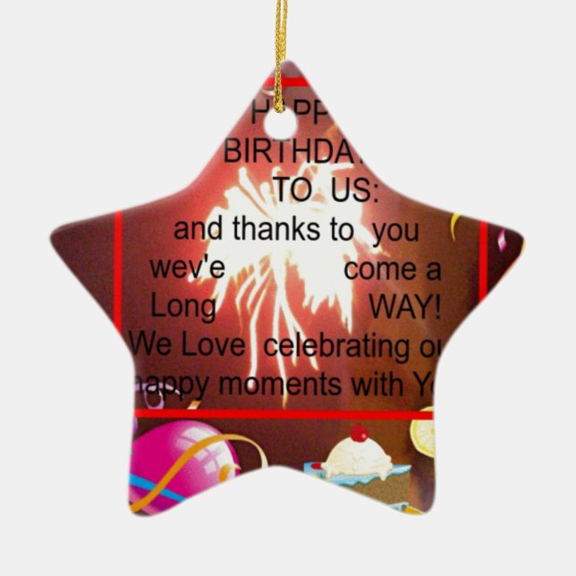 Happy Birthday to Us Art Print Ceramic Tree Decoration (Front)