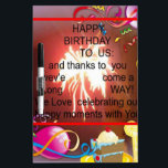 Happy Birthday to Us Art Print Dry Erase Board<br><div class="desc">Happy Birthday to Us Art Print Celebrate a special milestone with the vibrant "Happy Birthday to Us" Art Print, a design that combines festive greetings with heartfelt gratitude. Description: This artwork features the phrase "Happy Birthday to Us" alongside a thank you message, set against a colourful backdrop filled with birthday...</div>