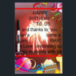 Happy Birthday to Us Art Print Dry Erase Board<br><div class="desc">Happy Birthday to Us Art Print Celebrate a special milestone with the vibrant "Happy Birthday to Us" Art Print, a design that combines festive greetings with heartfelt gratitude. Description: This artwork features the phrase "Happy Birthday to Us" alongside a thank you message, set against a colourful backdrop filled with birthday...</div>