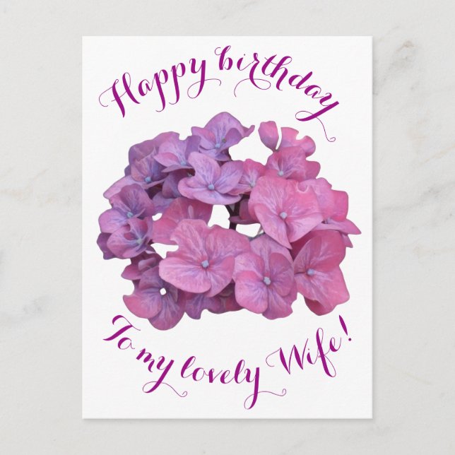 Happy Birthday to wife pretty pink flowers love Postcard (Front)