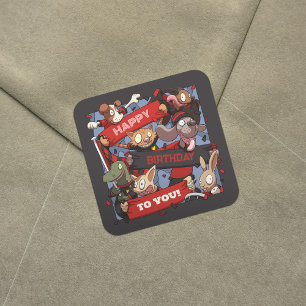 Happy Birthday To You Animal Fans Black & Red Square Sticker