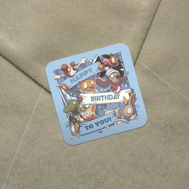Happy Birthday To You Animal Fans Sky Blue & White Square Sticker (Creator Uploaded)