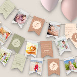 Happy Birthday to You Any Age 8 Photo Bunting<br><div class="desc">Happy Birthday banner with 8 of your favourite photos,  personalised happy birthday to you song and customised flags with your age. The design has an natural earthy boho colour palette - perfect for a girl or a boy.</div>