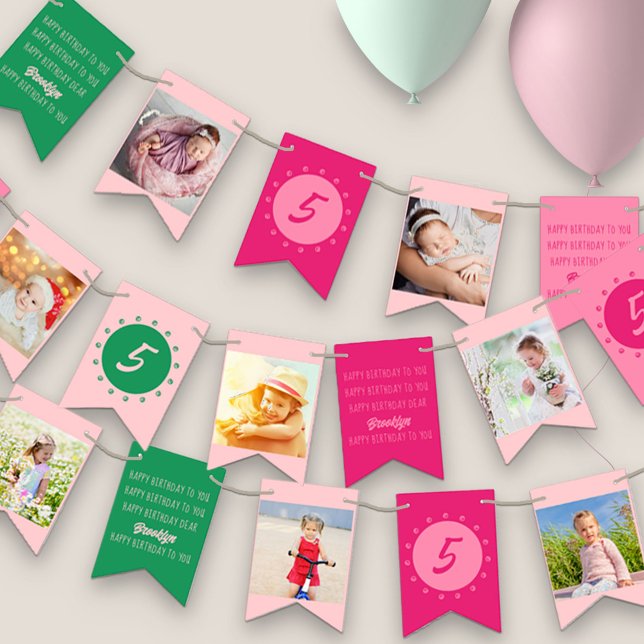 Happy Birthday to You Any Age Pink Photo Bunting (Creator Uploaded)