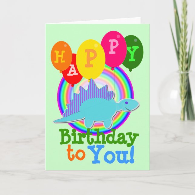 Happy Birthday to You Blue Cartoon Dinosaur Card (Front)