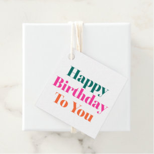 Happy Birthday To You Colourful Typography Favour Tags