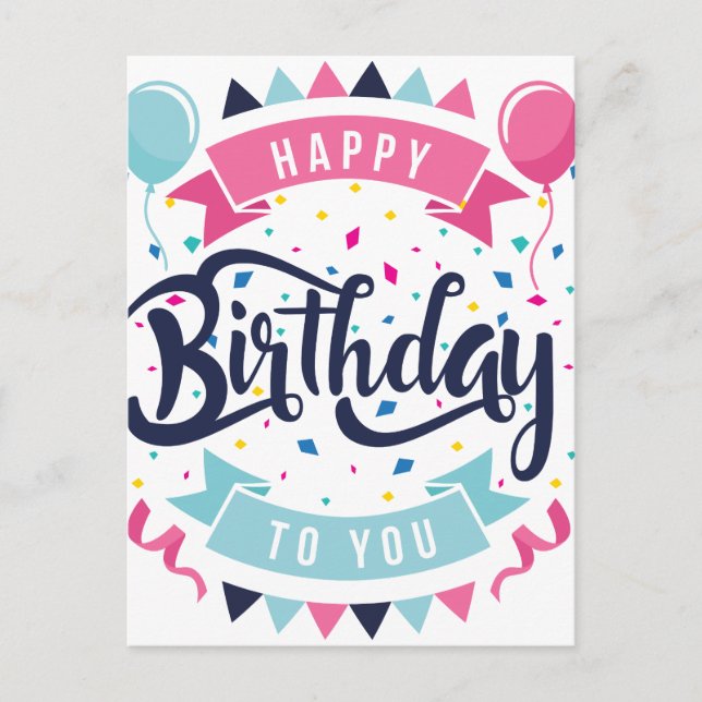Happy birthday to you confetti and bunting postcard (Front)