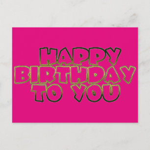 Happy Birthday To You Hot Pink Gold Typography Postcard