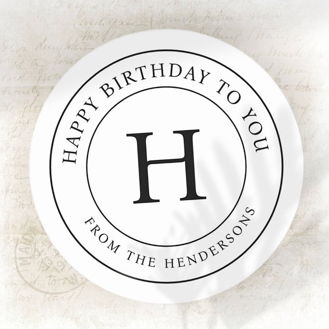 Happy Birthday To You Modern Family Monogram Classic Round Sticker (Creator Uploaded)
