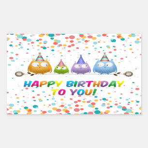 Happy Birthday to You, Owls, Rectangular Sticker
