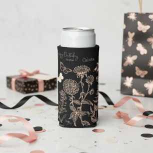 Happy Birthday To You Peach Floral Butterfly  Seltzer Can Cooler
