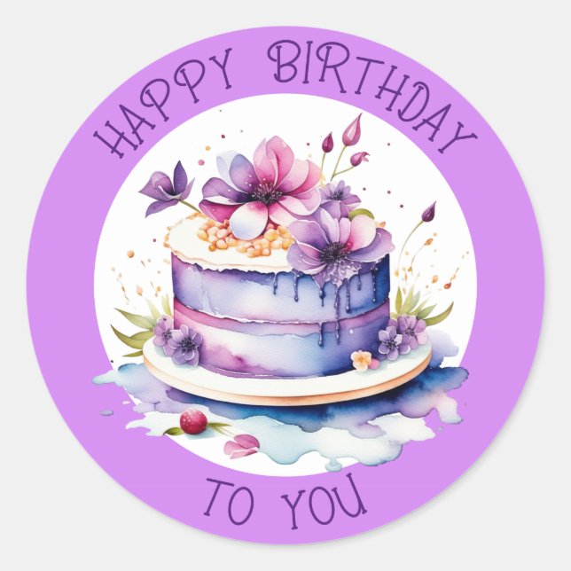 Happy Birthday To You | Pretty Whimsical Cake Classic Round Sticker (Front)