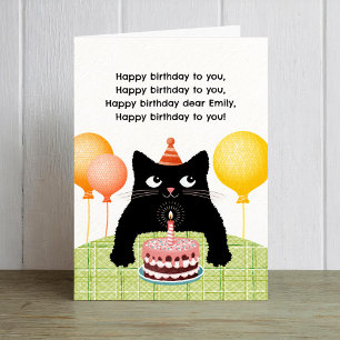 Happy Birthday to you with cat, cake and candle