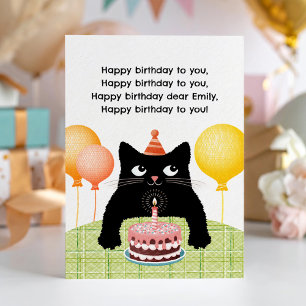 Happy Birthday to you with cat, cake and candle Card