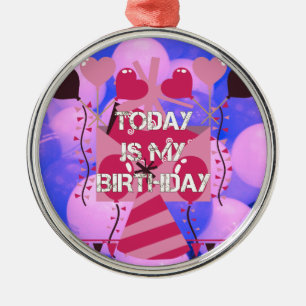 Happy Birthday Today is my Birthday Blue Balloons Metal Tree Decoration