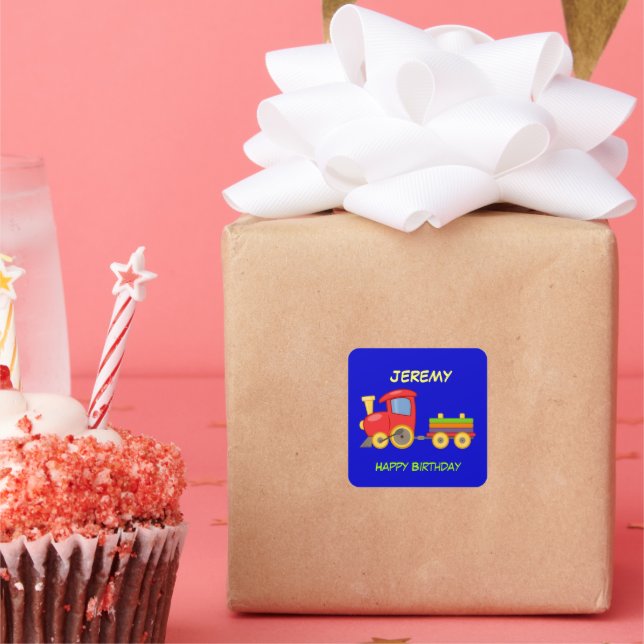 Happy Birthday, Toy Train, template, Square Sticker (Party)