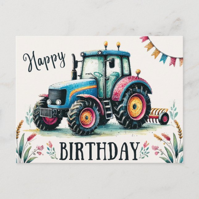 Happy Birthday Tractor Postcard (Front)