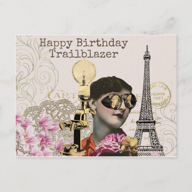 Happy Birthday Trailblazer Steampunk Vintage Postcard (Front)